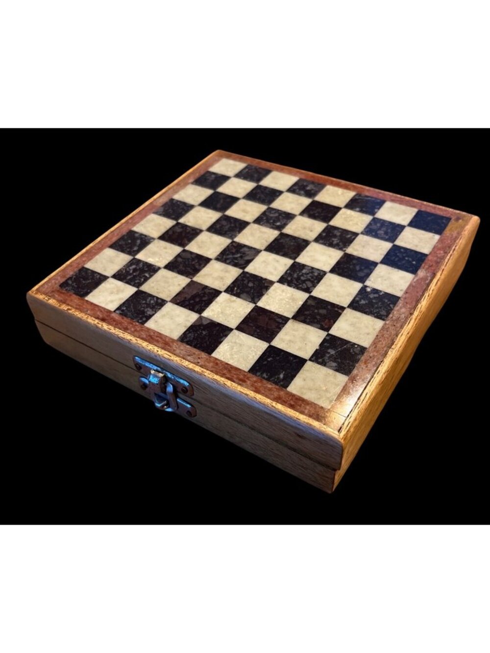 Handmade Marble Inlay Chess Set Wooden Box Gorara Stone Pieces 6.5" X 6.5"